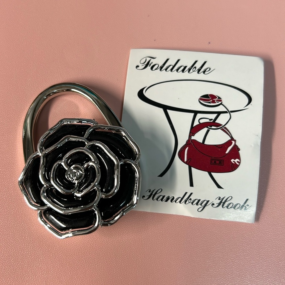 NEW metal black rose purse hanger charm